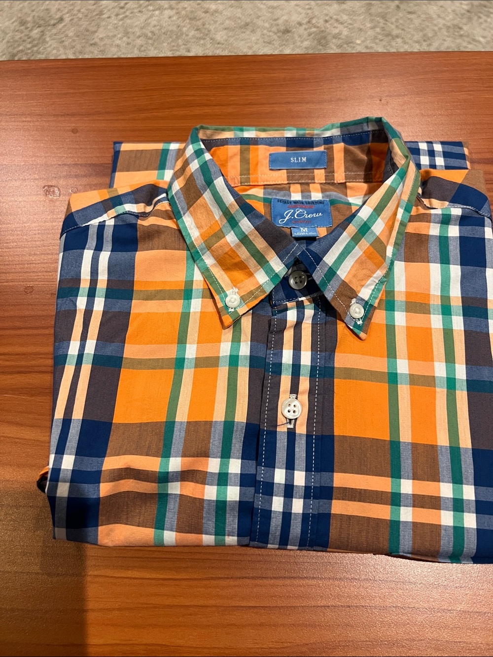 J. Crew Orange, Navy & Green Plaid Button-Down Shirt